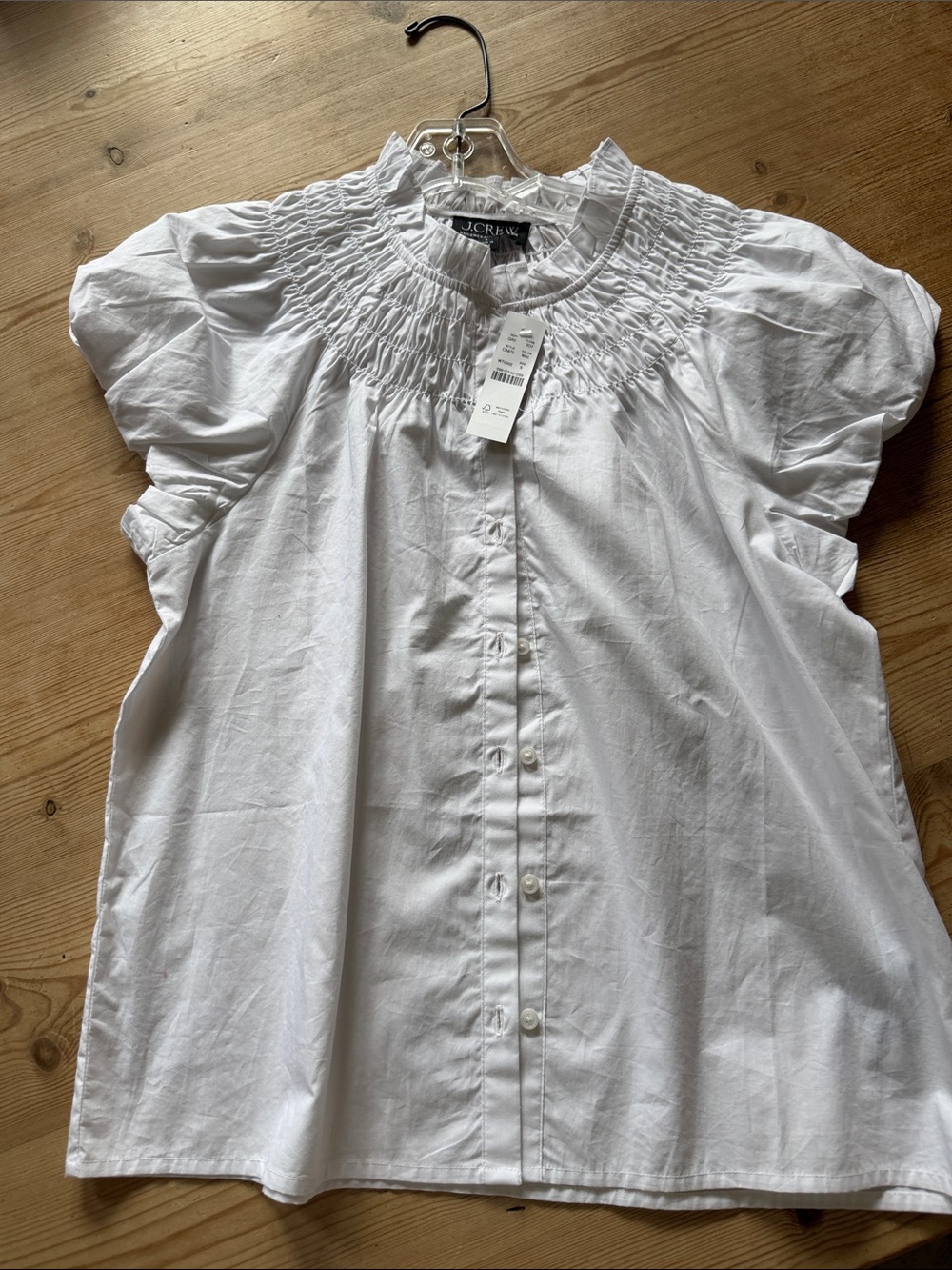 J. Crew White Smocked Yoke Button-Front Blouse NWT - Picture 1 of 3